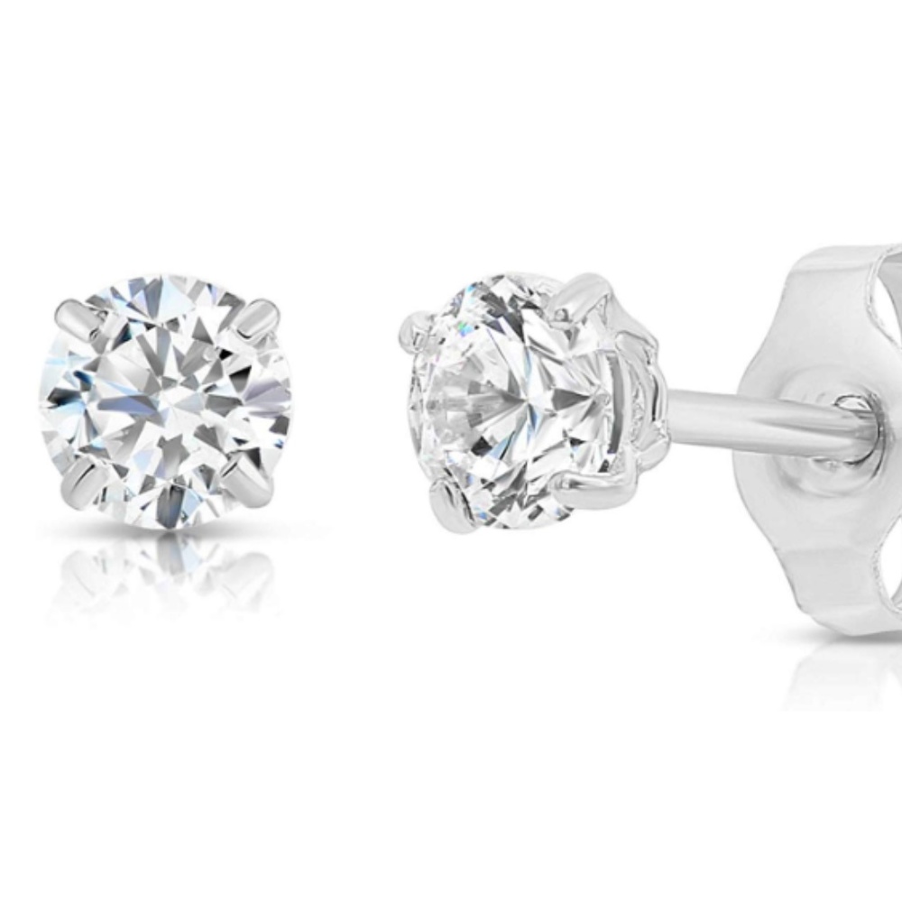 14K White Gold Solitaire Earrings 2.5mm